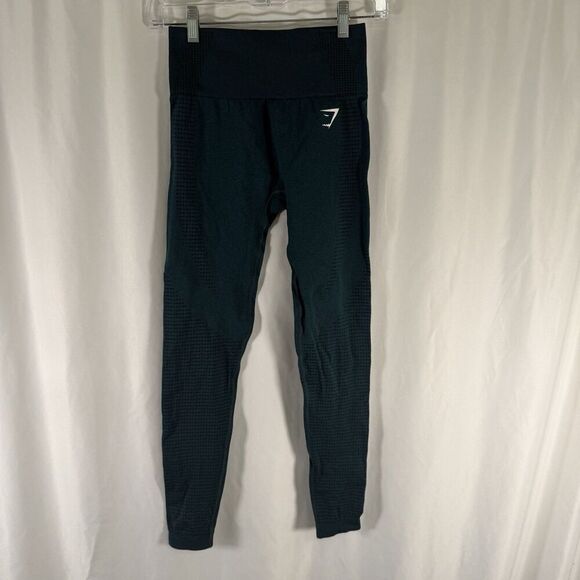 Gymshark Pants - Gymshark Seamless Leggings Women's Small Green Teal Black Polka Dot Pull On